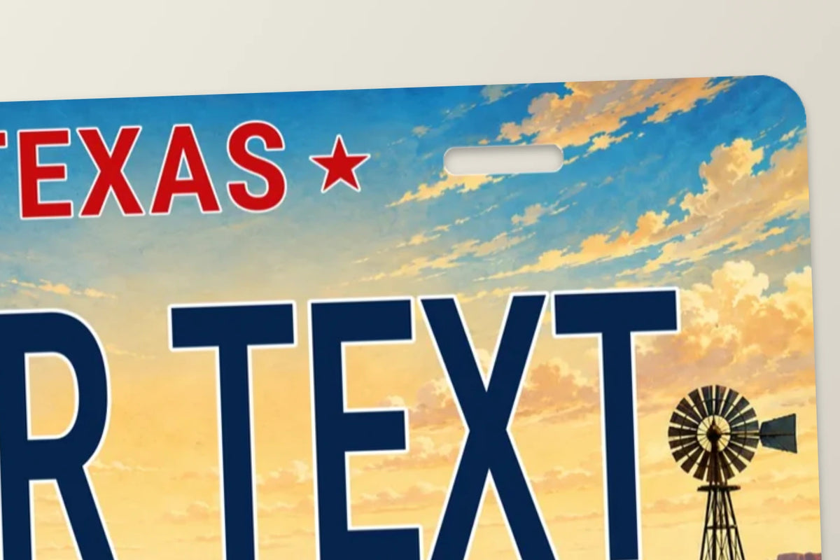 50-State Custom License Plate — Up Close · current design preview