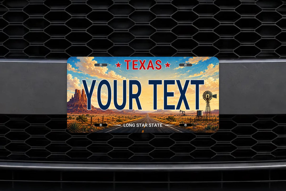 50-State Custom License Plate — On A Vehicle · current design preview