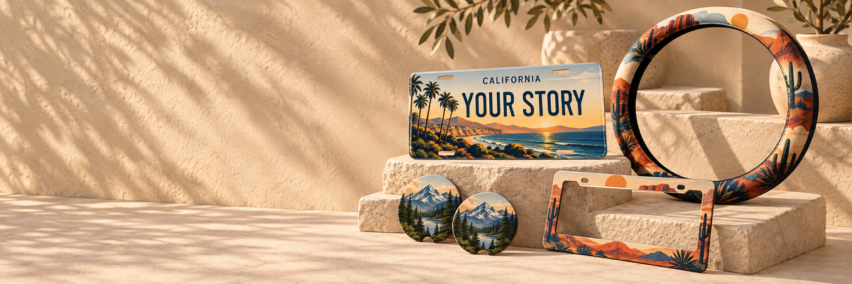 State-inspired plates, frames, car coasters and steering wheel covers — collection concepts